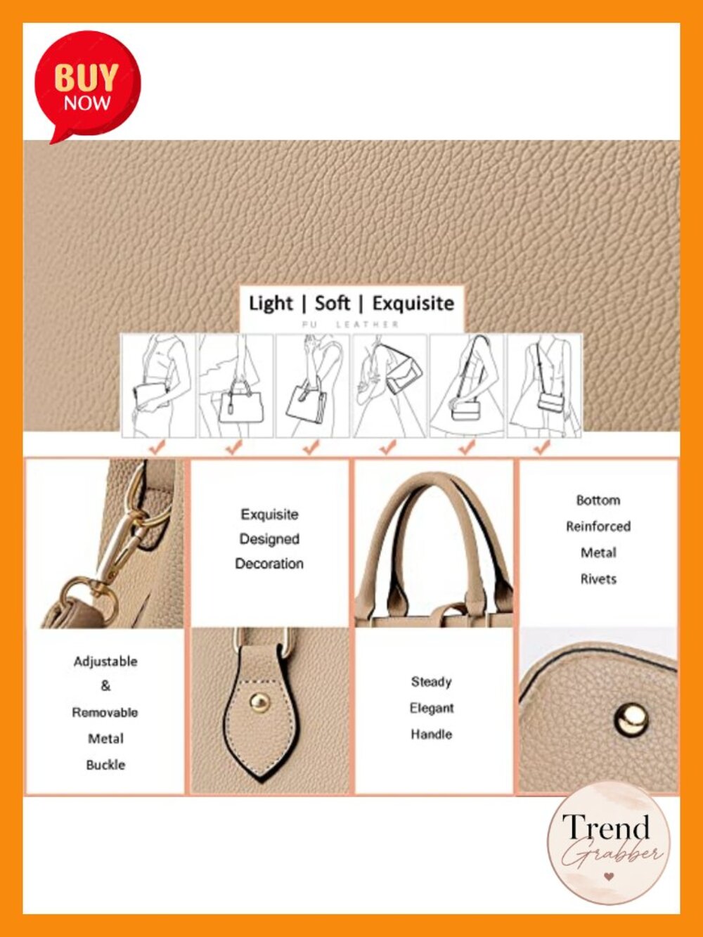 Faux Leather Crossbody Bag Women Tote Shoulder Bag Satchel Vegan - Picture 6 of 6